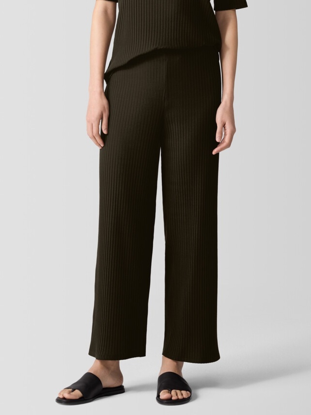 Eileen Fisher Textured Stretch Rib Wide-Leg Pants cropped sz xl